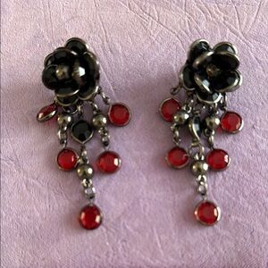 Black and Red Rose Dangle Earrings